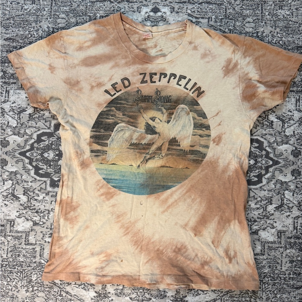 Very Rare Vintage 1970s Led Zeppelin Swan Song Tie-Dye T-Shirt sz Large
